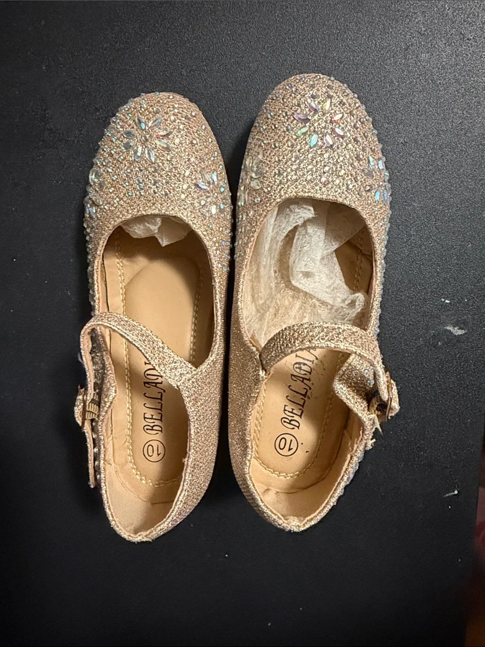 Bellamie Rose Gold Glitter Jeweled Mary Janes